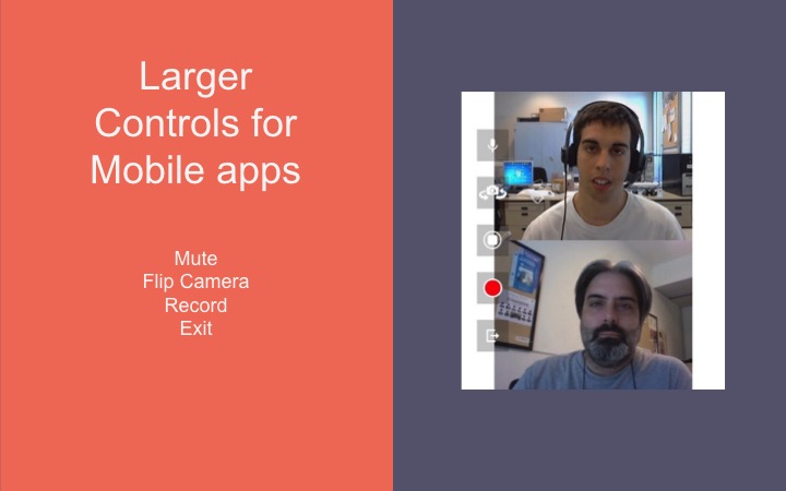 Controls in a mobile video chat application