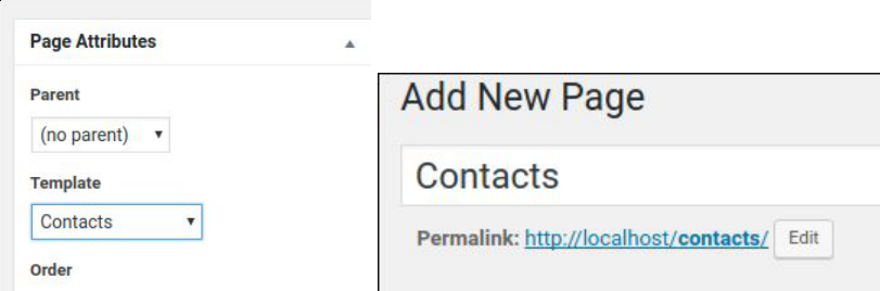 adding the contacts page, correct permalink pictured