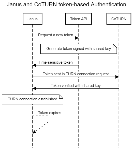 Janus and CoTURN token-based authentication diagram