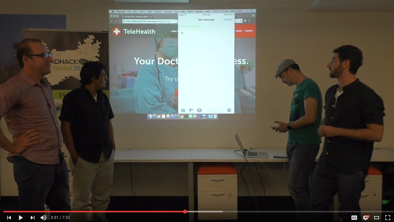 David Alfaro, German Goldenstein, and Nestor Bermudez present a Virtual Healthcare Triage app at TADHack Global 2016 which combines SMS messaging, Facebook Messenger, and WebRTC video chat